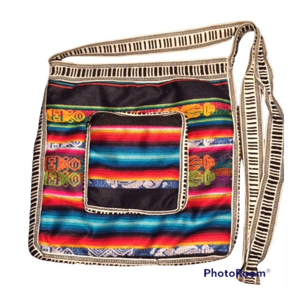 Handmade Ecuadorian Multicolored Tribal Pattern Crossbody Bag